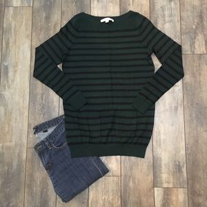 LOFT button sleeve green & black sweater XS